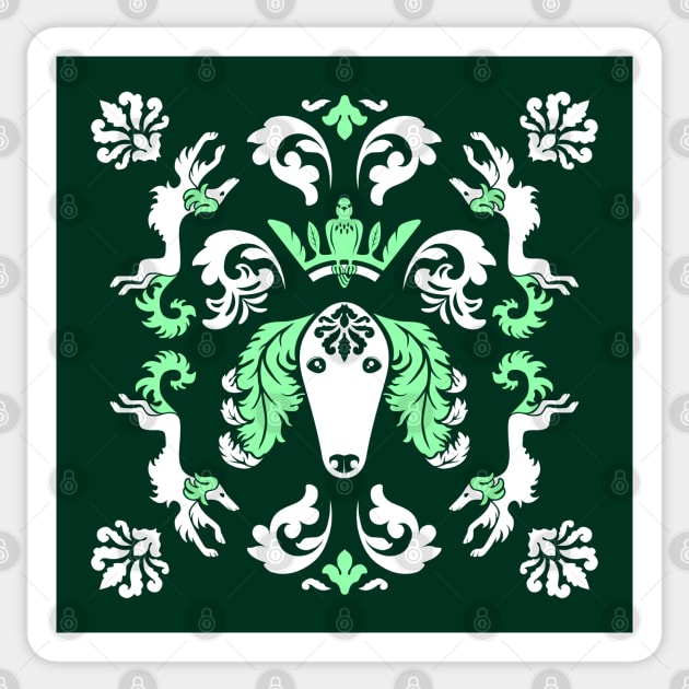 The Spirit of Saluki Damask (Green) Sticker by illucalliart